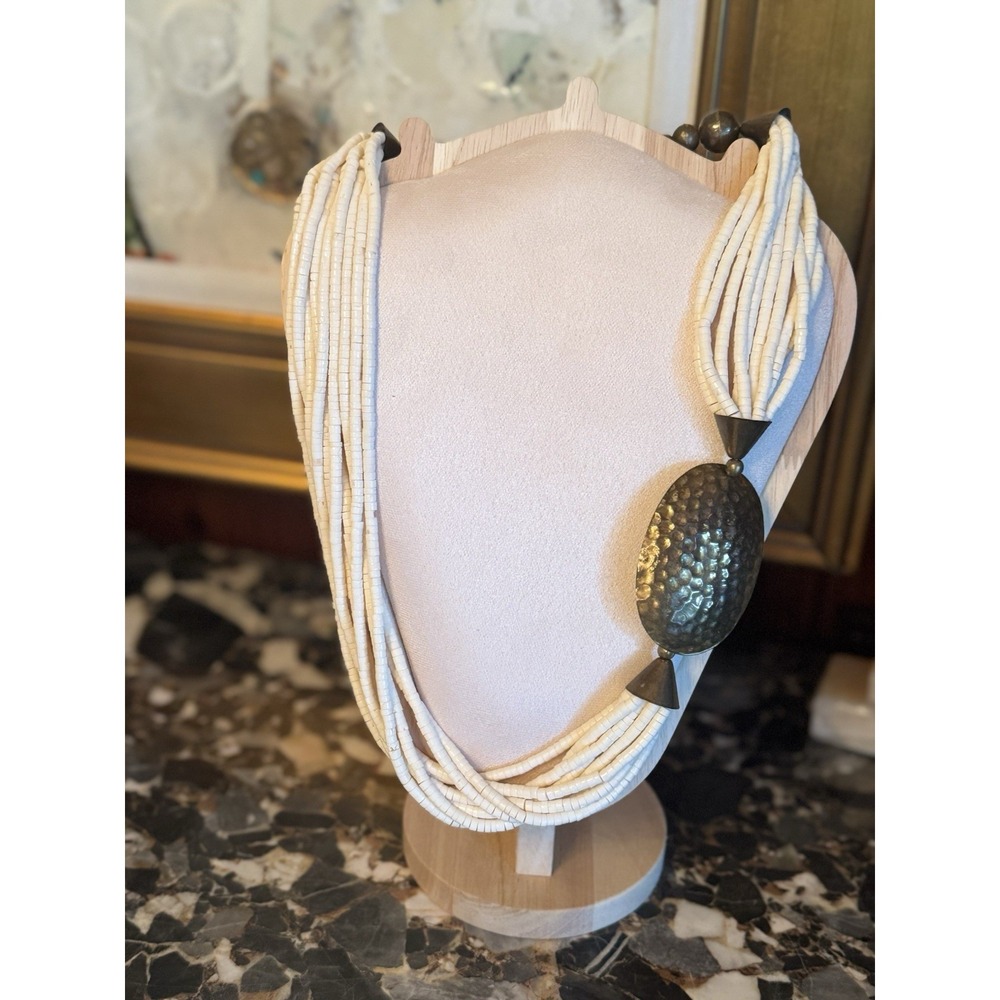 Multi/Strand Bone Heishi & Brass African Tribal Style‎ Necklace